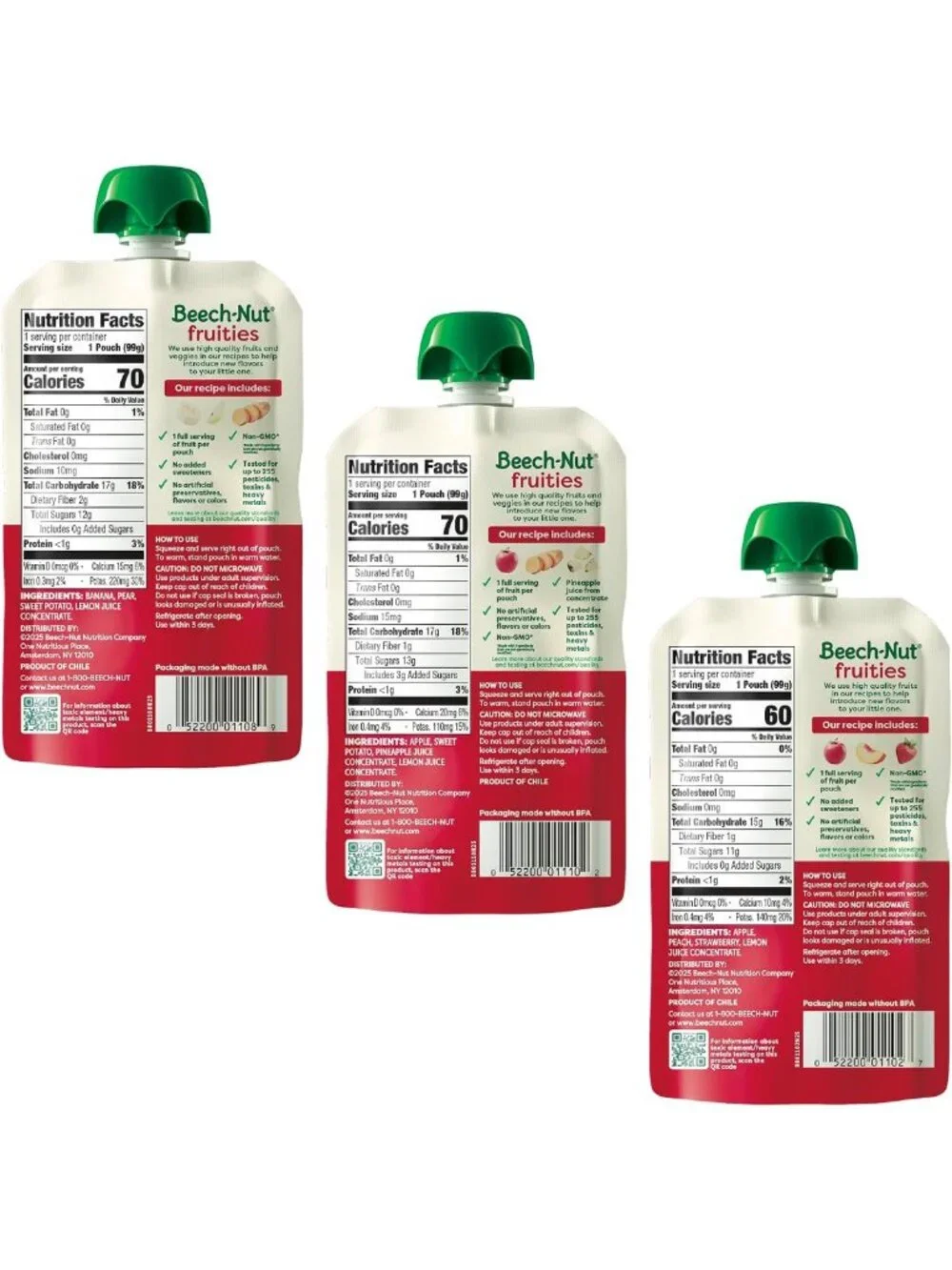 Variety Pack Baby Food Pouches - Non-GMO Fruit Purees, Dairy-Free, 18 Count